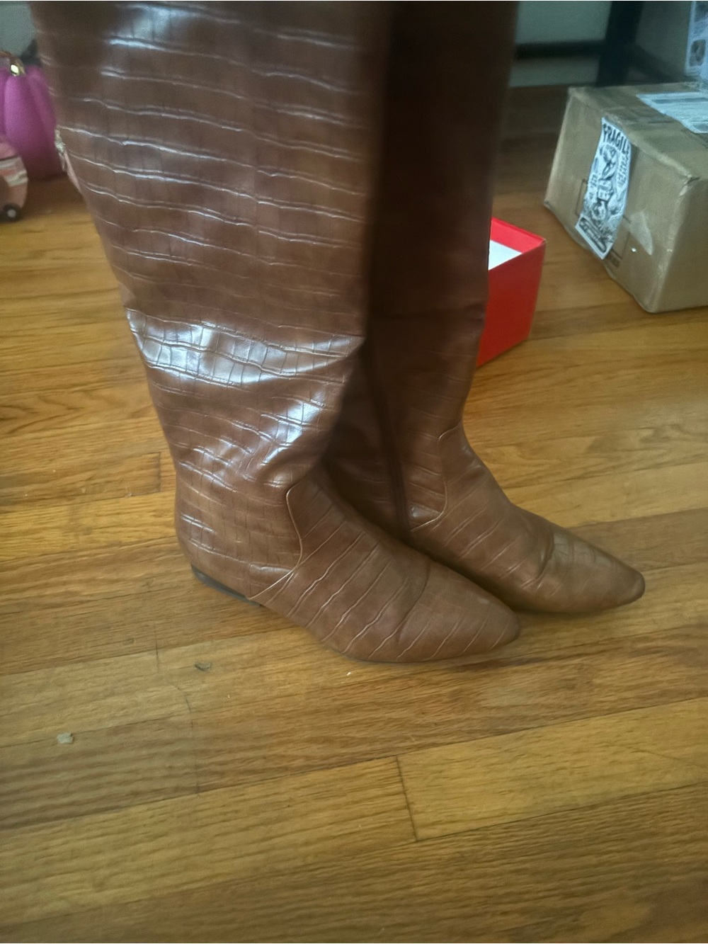 New Directions Brown Croc-Embossed tall Boots